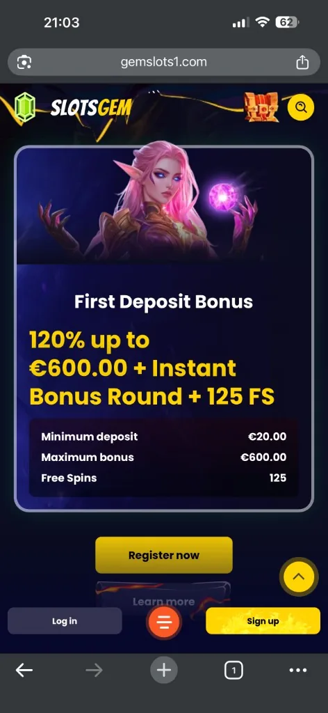 SlotsGem – bonus ob prvem pologu